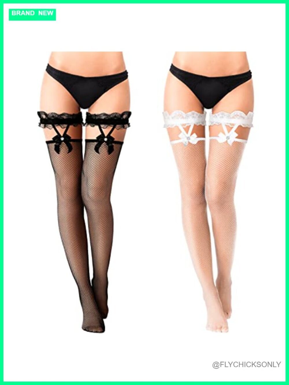 Fishnet Thigh High Stockings Lace Bow Suspenders Hold Up